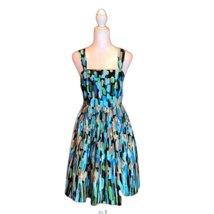 KENSIE “Pretty” Vintage Vibrant Blues & Greens Abstract Print Sundress Size XS